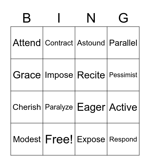 Lesson 4 Vocabulary Bingo Card