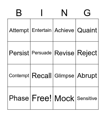 Lesson 5 Vocabulary Bingo Card