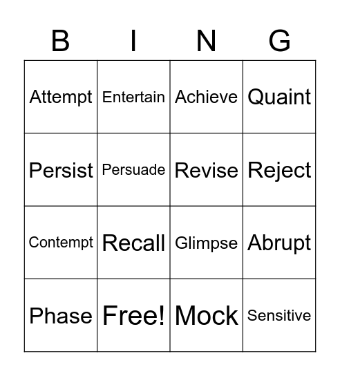 Lesson 5 Vocabulary Bingo Card