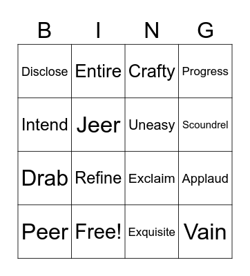 Lesson 6 Vocabulary Bingo Card