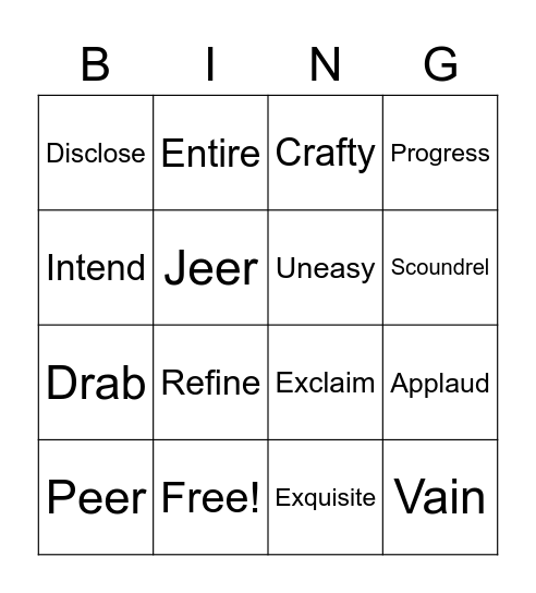 Lesson 6 Vocabulary Bingo Card