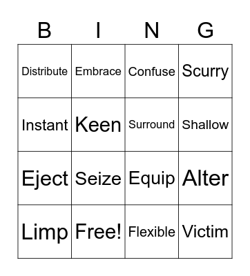 Lesson 7 Vocabulary Bingo Card