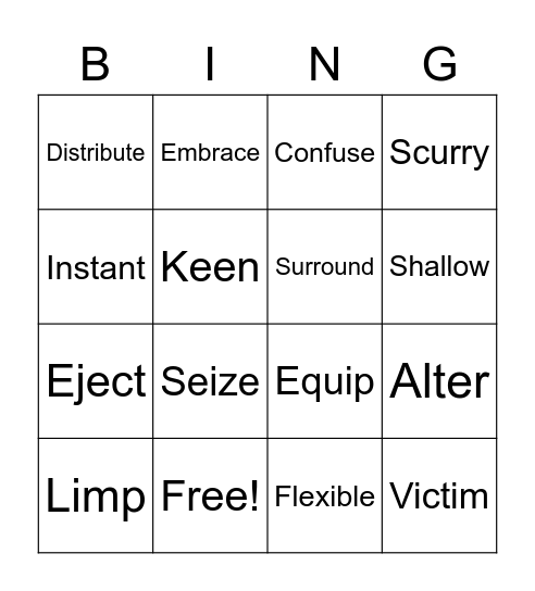 Lesson 7 Vocabulary Bingo Card