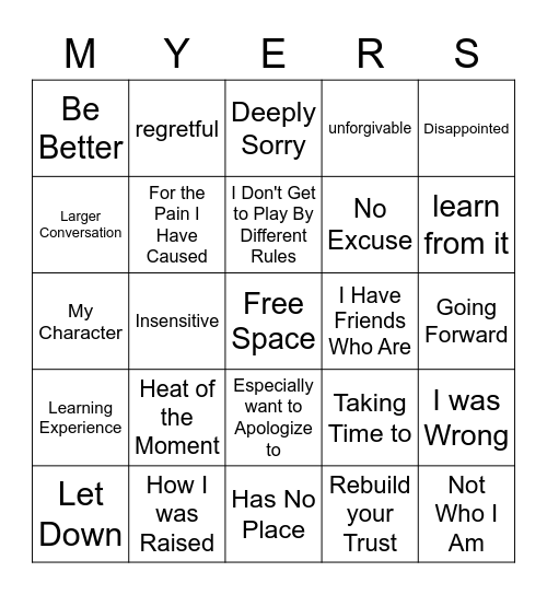 Myers Leonard Apology  Bingo Card