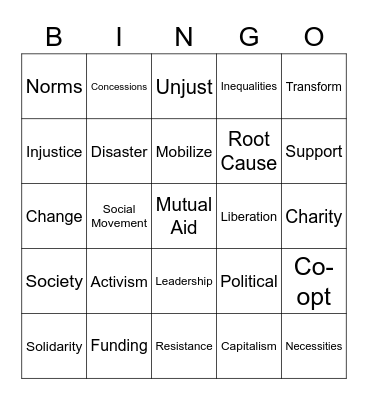 Mutual Aid Bingo Card