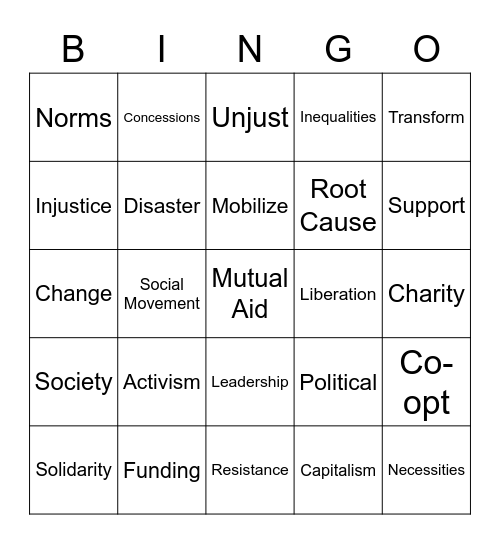 Mutual Aid Bingo Card