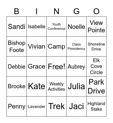 14-15 Class Bingo Card