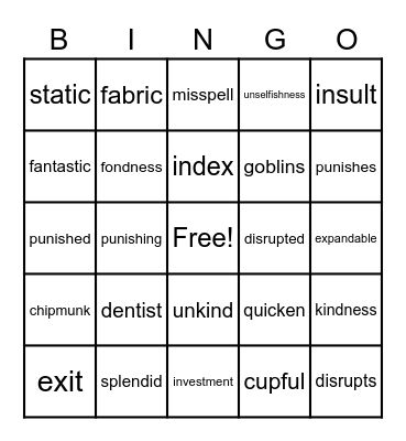 Multisyllabic, Suffixes, Welded/Glued Words Bingo Card