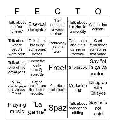 Fecteau Bingo Card