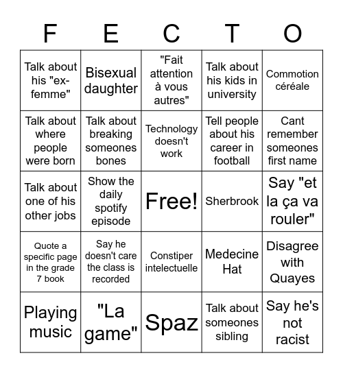 Fecteau Bingo Card