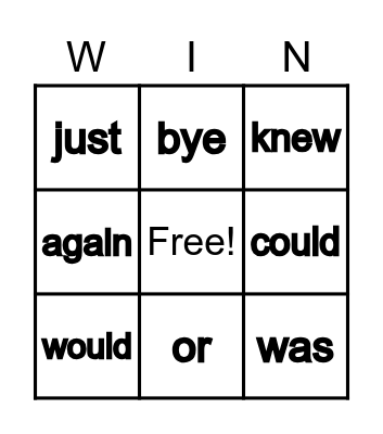 Cycle 19 Sight Words Bingo Card