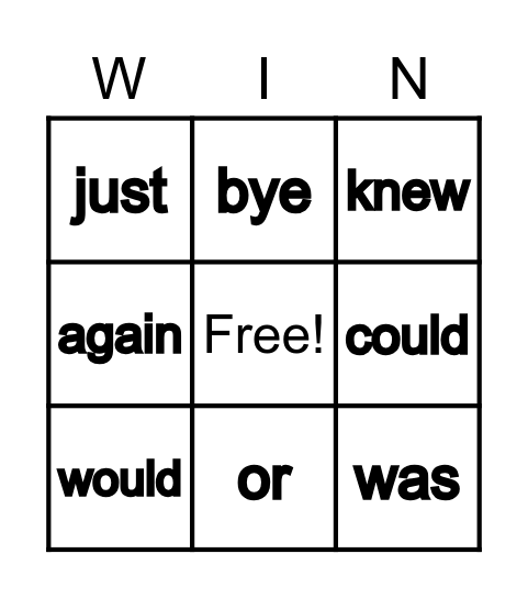 Cycle 19 Sight Words Bingo Card