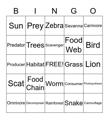 Food Web Bingo Card