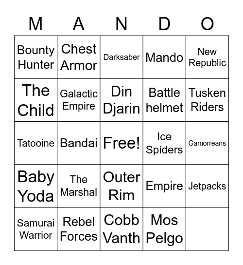 THE MANDALORIAN Bingo Card