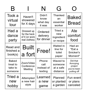 Quarantine Bingo Card