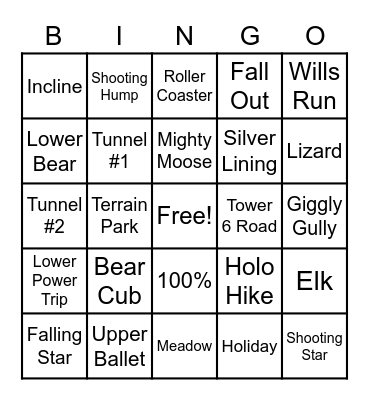 Fernie Skiing Bingo Card