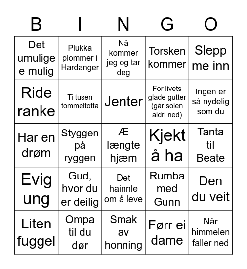 Musikkbingo5 Bingo Card