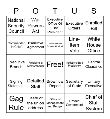 Chapter 7 The Presidency Bingo Card