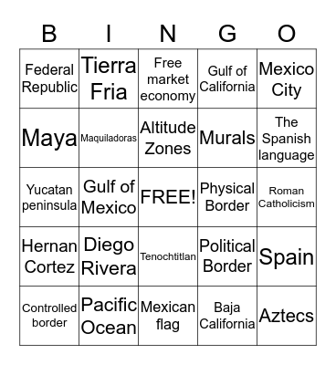 Mexico  Bingo Card