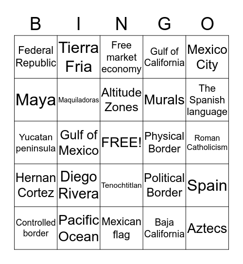 Mexico  Bingo Card