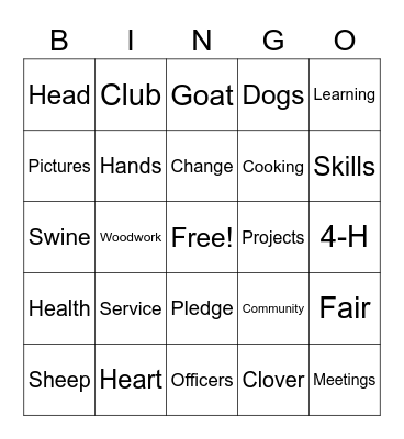 4-H Bingo Card