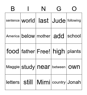 K- site word list 11 Bingo Card