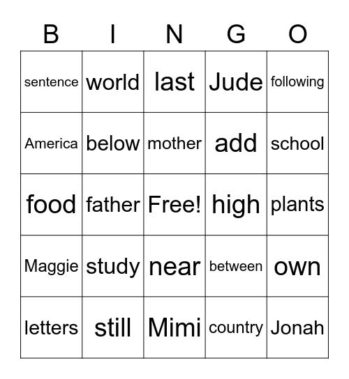 K- site word list 11 Bingo Card