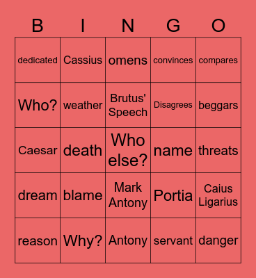 Julius Caesar Act 2 Review Bingo Card