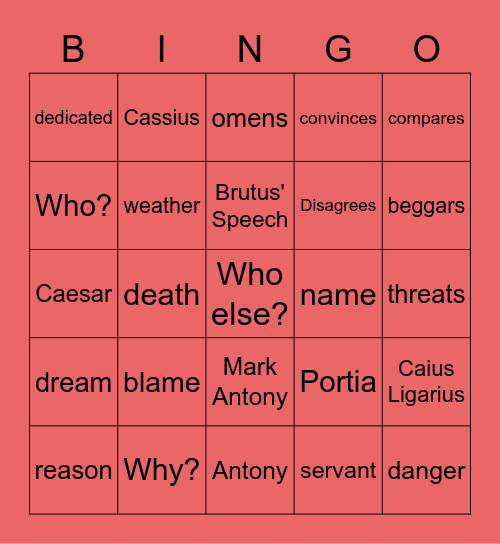 Julius Caesar Act 2 Review Bingo Card