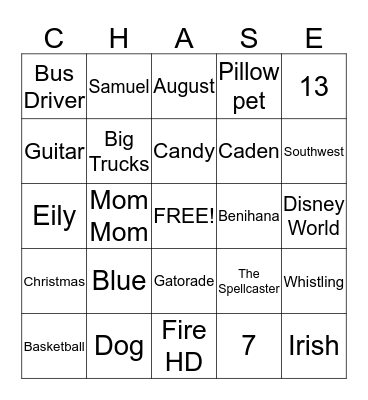 CHASE BINGO Card