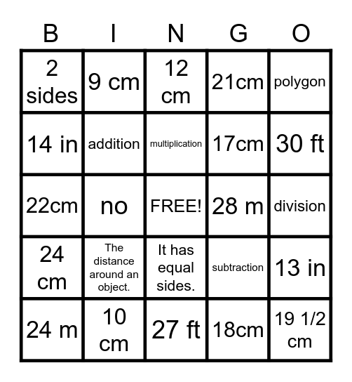 Perimeter Bingo Card