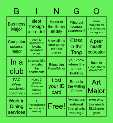 Skidmore Bingo! Bingo Card