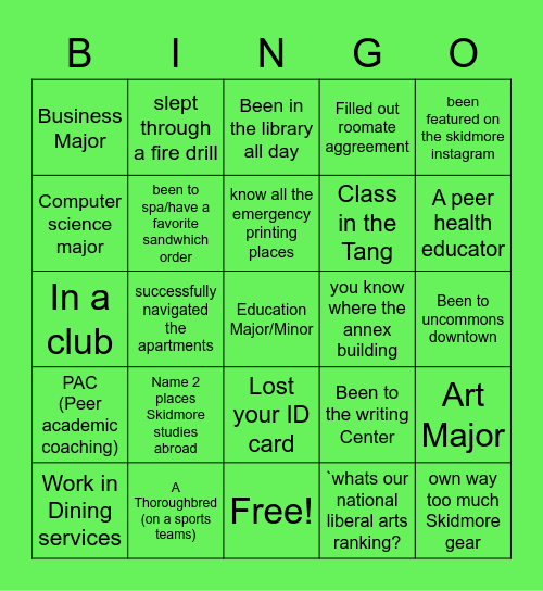 Skidmore Bingo! Bingo Card