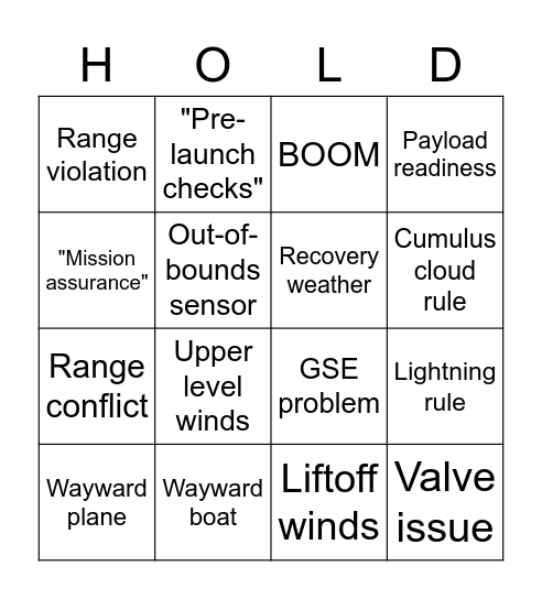 Launch Delay/Scrub BiNOgo Bingo Card