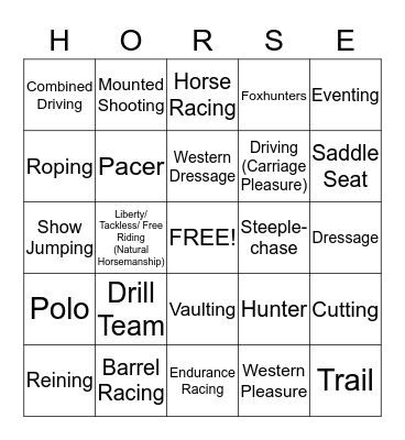 Horse Crazy Bingo Card