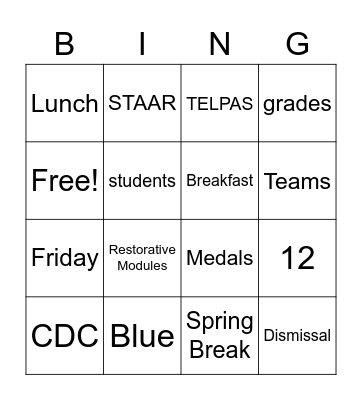 Faculty Meeting 3-10-2021 Bingo Card