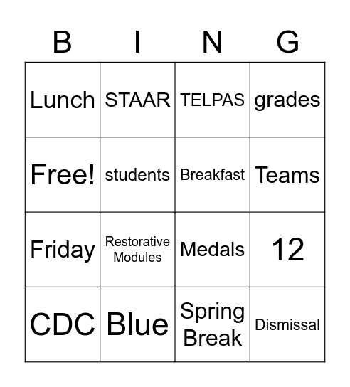 Faculty Meeting 3-10-2021 Bingo Card