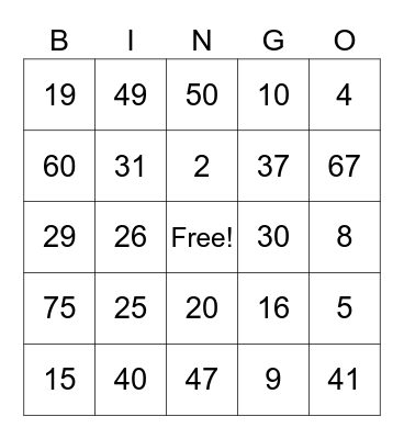 Multiplication Bingo Card