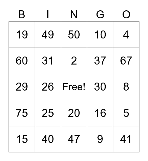 Multiplication Bingo Card