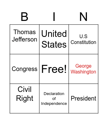 Civics Bingo Card