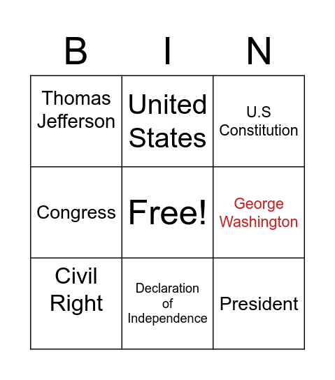 Civics Bingo Card