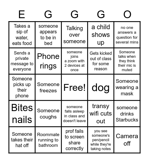 CETA 2021 Zoom Egggo (aka Bingo) Bingo Card