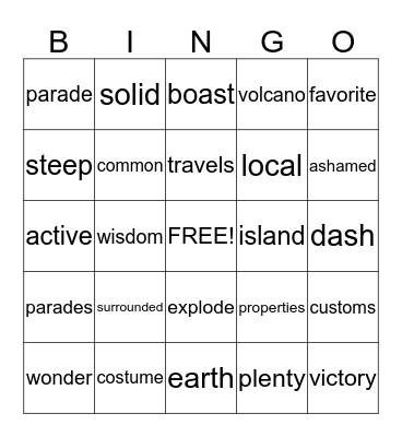 Vocabulary Review Bingo Card