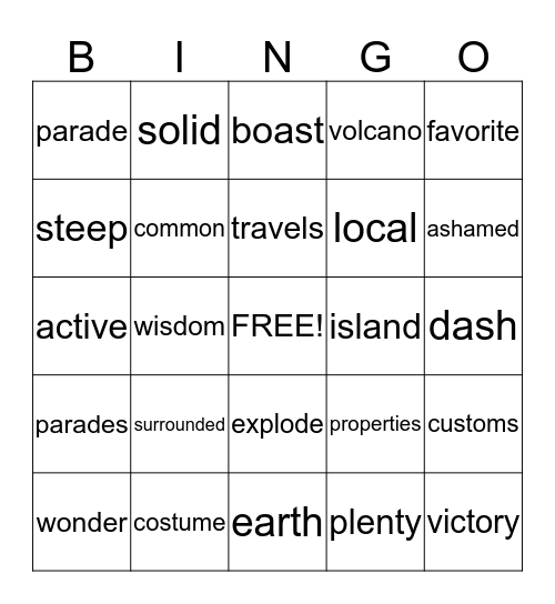 Vocabulary Review Bingo Card