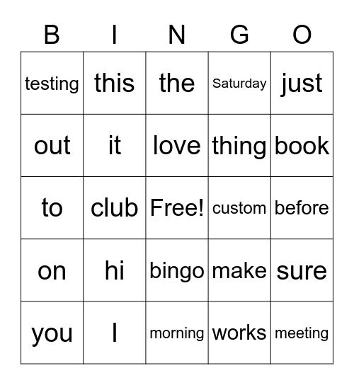 Test how this works Bingo Card