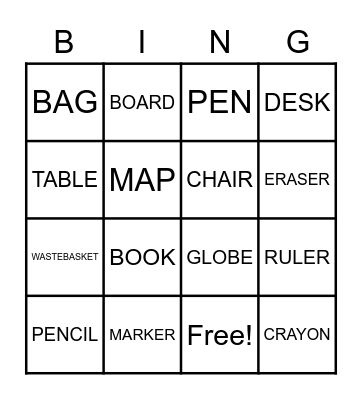 THINGS FOR SCHOOL Bingo Card
