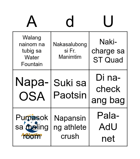 Adamson Bingo Card