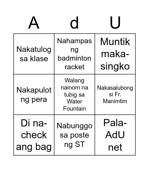 Adamson Bingo Card