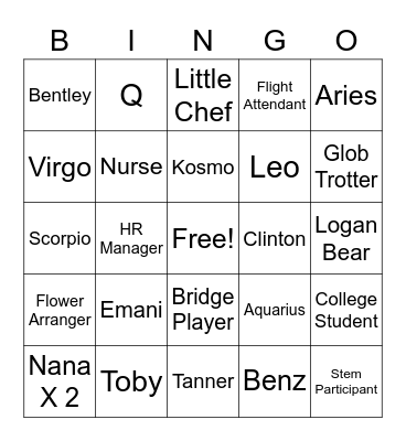 Logan Family Bingo Card
