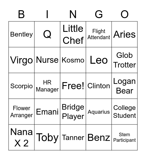Logan Family Bingo Card